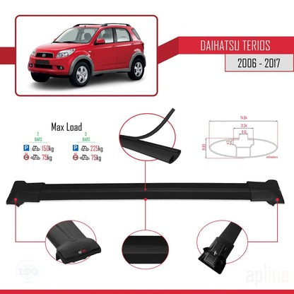 Compatible with Daihatsu Terios 2 (J200) 2006-2017 FLY Model Car Roof Rack Cross Bar Black Aluminium 2 Bars