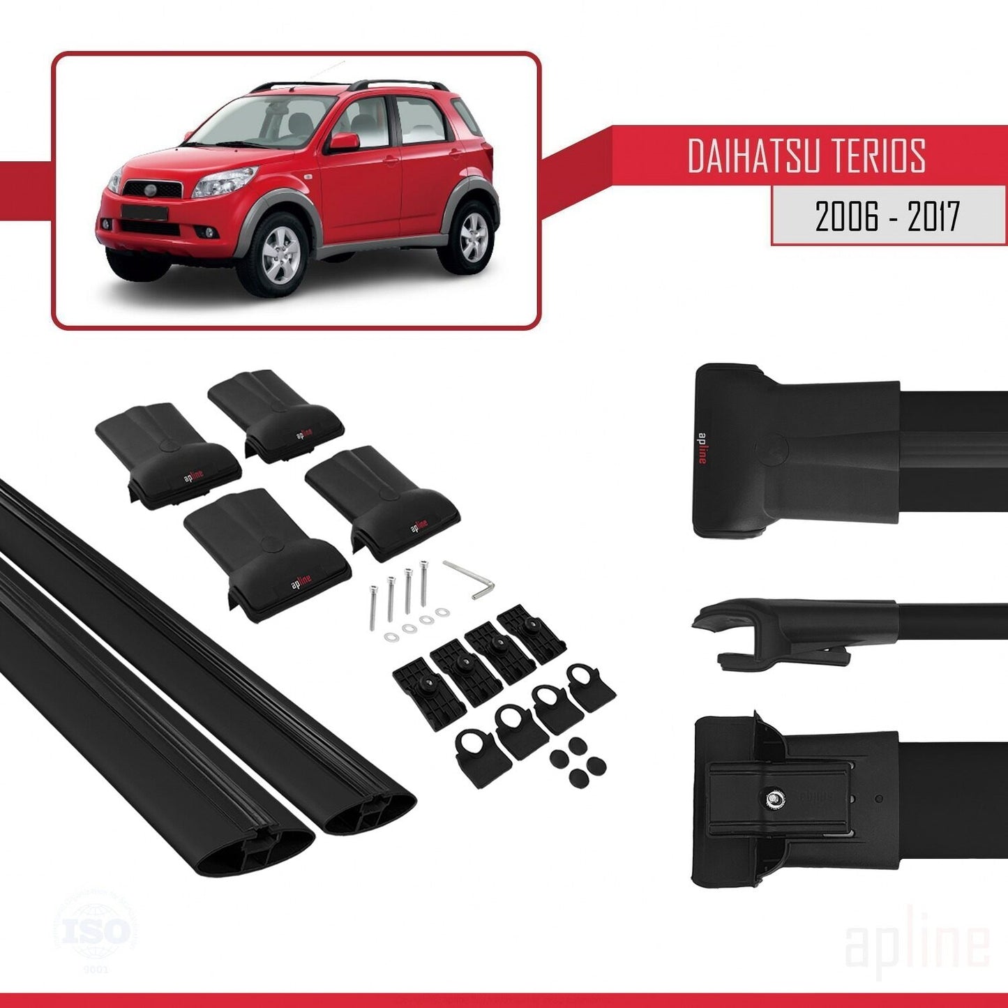 Compatible with Daihatsu Terios 2 (J200) 2006-2017 FLY Model Car Roof Rack Cross Bar Black Aluminium 2 Bars