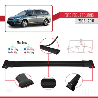 Compatible with Ford Focus 2 (C307) Turnier 2008-2010 FLY Model Car Roof Rack Cross Bar Black Aluminium 2 Bars