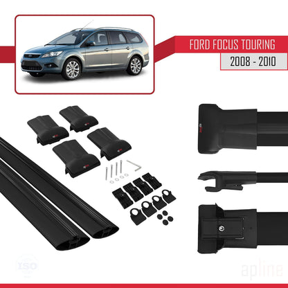 Compatible with Ford Focus 2 (C307) Turnier 2008-2010 FLY Model Car Roof Rack Cross Bar Black Aluminium 2 Bars