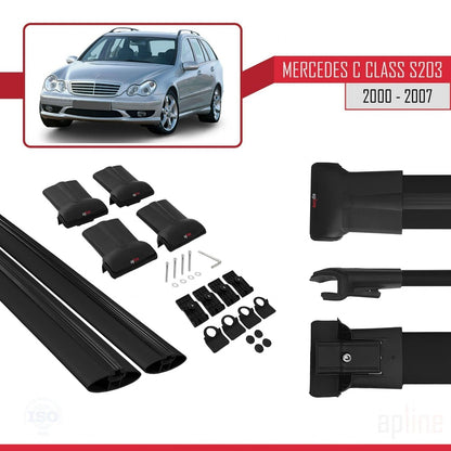 Compatible with Mercedes C Class 2 (S203) 2000-2007 FLY Model Car Roof Rack Cross Bar Black Aluminium 2 Bars