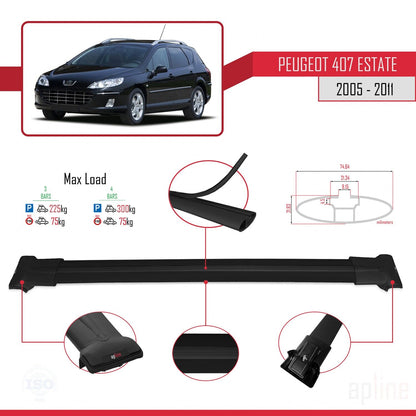Compatible with Peugeot 407 SW 2005-2011 FLY Model Car Roof Rack Cross Bar Black Aluminium 3 Bars