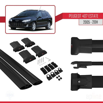 Compatible with Peugeot 407 SW 2005-2011 FLY Model Car Roof Rack Cross Bar Black Aluminium 2 Bars