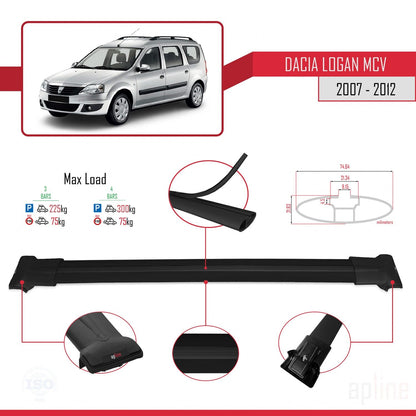 Compatible with Dacia Logan 2 MCV (K52) 2007-2012 FLY Model Car Roof Rack Cross Bar Black Aluminium 3 Bars