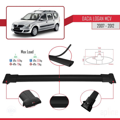 Compatible with Dacia Logan 2 MCV (K52) 2007-2012 FLY Model Car Roof Rack Cross Bar Black Aluminium 2 Bars