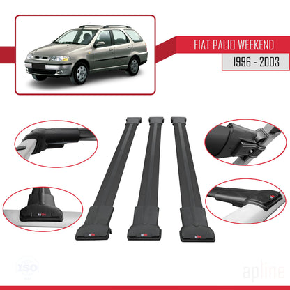 Compatible with Fiat Palio (178) Weekend 1996-2003 FLY Model Car Roof Rack Cross Bar Black Aluminium 3 Bars