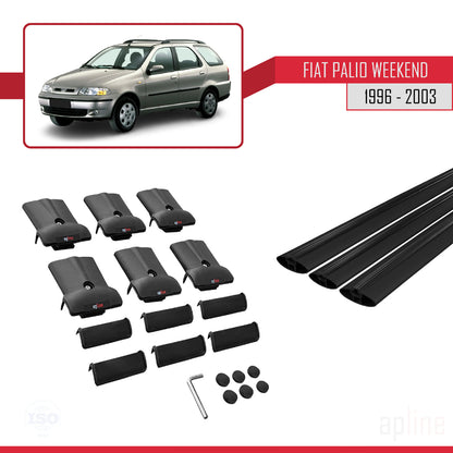 Compatible with Fiat Palio (178) Weekend 1996-2003 FLY Model Car Roof Rack Cross Bar Black Aluminium 3 Bars