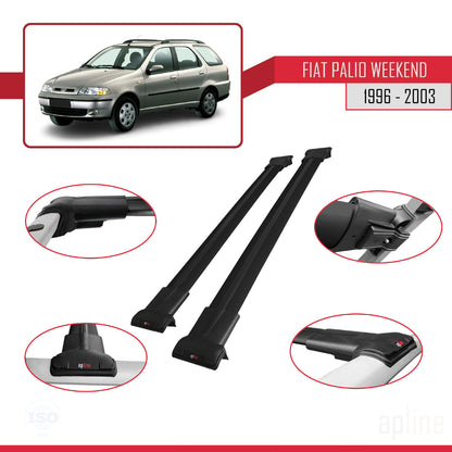 Compatible with Fiat Palio (178) Weekend 1996-2003 FLY Model Car Roof Rack Cross Bar Black Aluminium 2 Bars