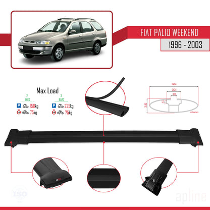 Compatible with Fiat Palio (178) Weekend 1996-2003 FLY Model Car Roof Rack Cross Bar Black Aluminium 2 Bars
