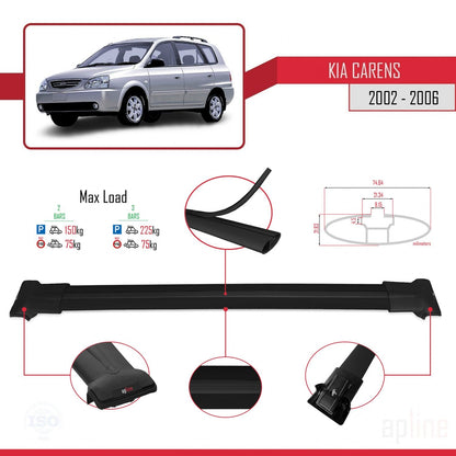 Compatible with Kia Carens Post-Facelift 2002-2006 FLY Model Car Roof Rack Cross Bar Black Aluminium 2 Bars