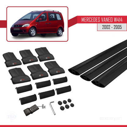 Compatible with Mercedes Vaneo (W414) 2001-2005 FLY Model Roof Rack Black 3 Aluminium Bars