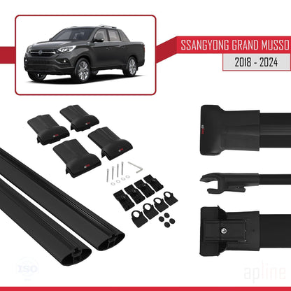 Compatible with Ssangyong Grand Musso 2018-2025 FLY Model Car Roof Rack Cross Bar Black Aluminium 2 Bars