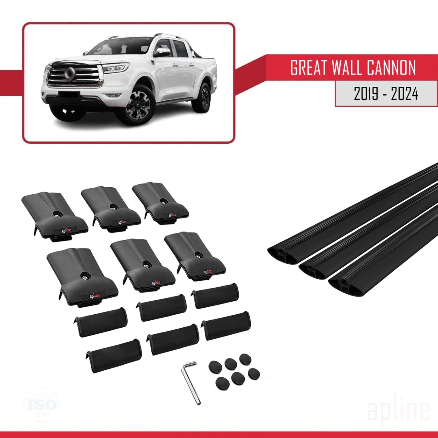 Compatible with Great Wall Cannon 2019-2025 FLY Model Car Roof Rack Cross Bar Black Aluminium 3 Bars