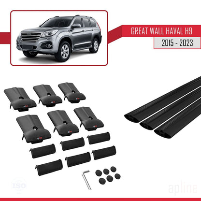 Compatible with Great Wall Haval H9 2015-2023 FLY Model Car Roof Rack Cross Bar Black Aluminium 3 Bars
