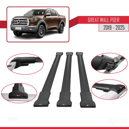 Compatible with Great Wall Poer 2019-2025 FLY Model Car Roof Rack Cross Bar Black Aluminium 3 Bars