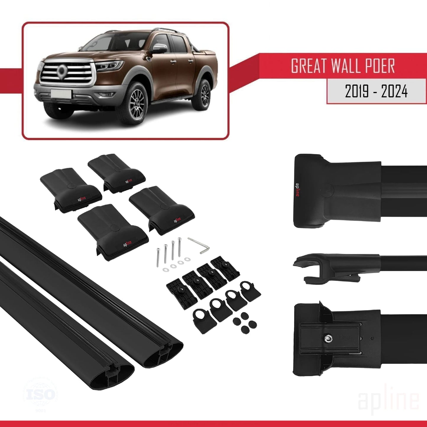 Compatible with Great Wall Poer 2019-2025 FLY Model Car Roof Rack Cross Bar Black Aluminium 2 Bars