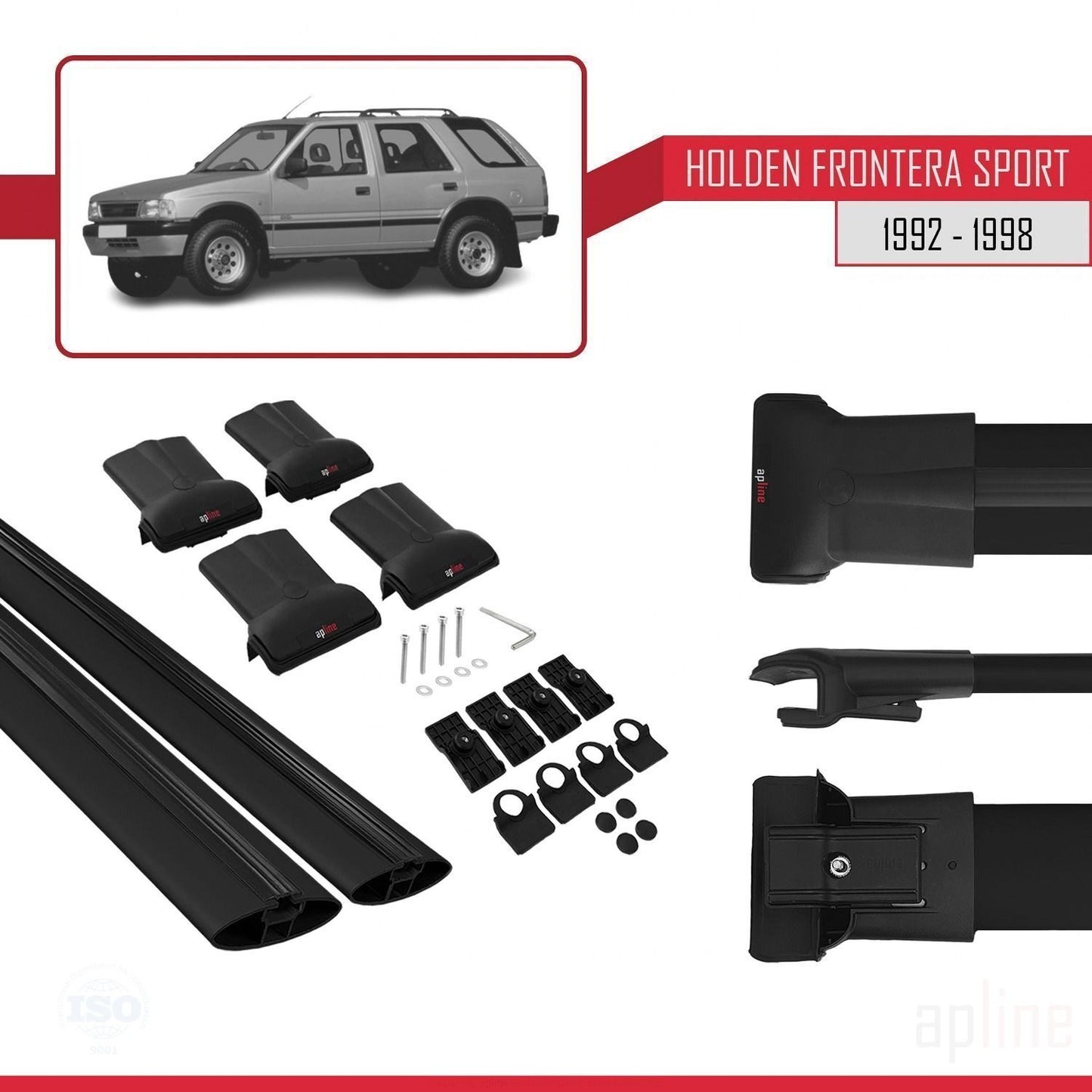 Compatible with Holden Frontera Sport 1992-1998 FLY Model Car Roof Rack Cross Bar Black Aluminium 2 Bars
