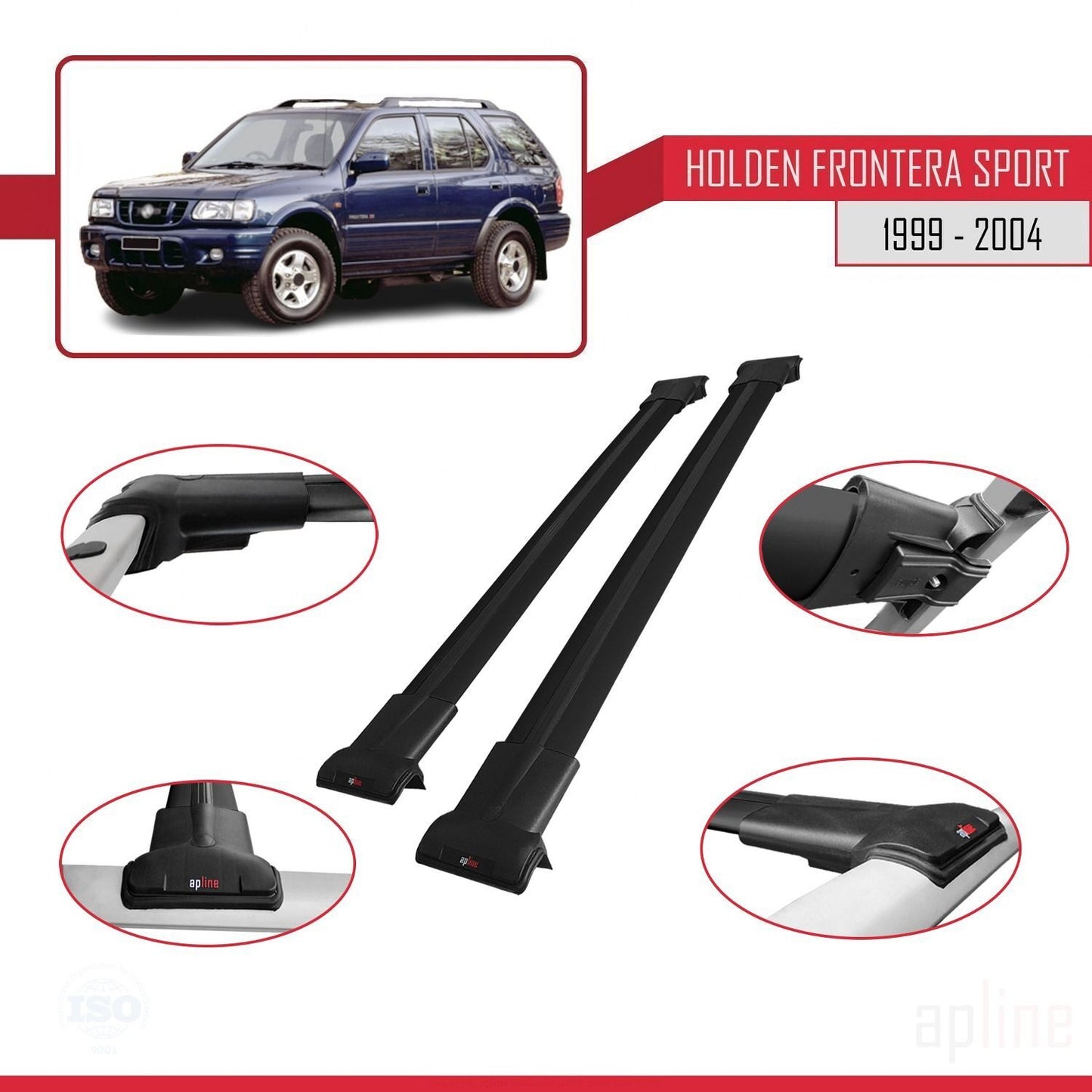 Compatible with Holden Frontera Sport 2 1999-2004 FLY Model Car Roof Rack Cross Bar Black Aluminium 2 Bars