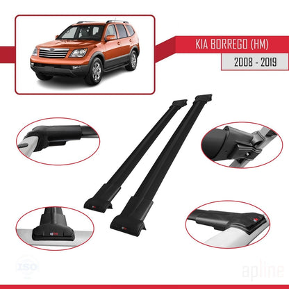 Compatible with Kia Borrego (HM) 2008-2019 FLY Model Car Roof Rack Cross Bar Black Aluminium 2 Bars