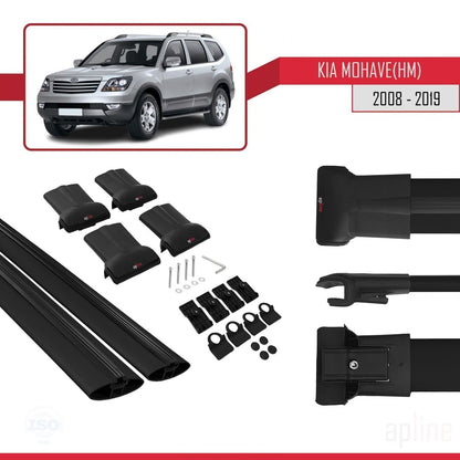 Compatible with Kia Mohave (HM) 2008-2019 FLY Model Car Roof Rack Cross Bar Black Aluminium 2 Bars