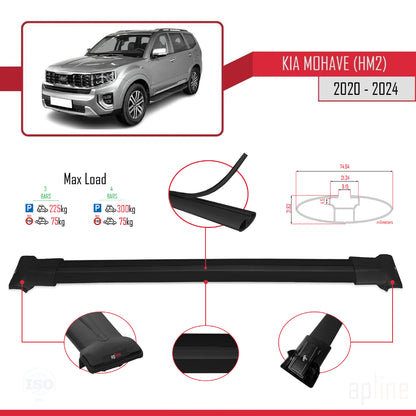 Compatible with Kia Mohave 2 (HM2) 2020-2024 FLY Model Car Roof Rack Cross Bar Black Aluminium 3 Bars