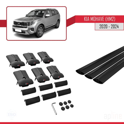 Compatible with Kia Mohave 2 (HM2) 2020-2024 FLY Model Car Roof Rack Cross Bar Black Aluminium 3 Bars