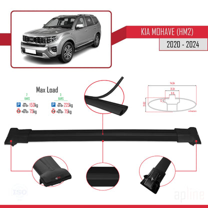 Compatible with Kia Mohave 2 (HM2) 2020-2024 FLY Model Car Roof Rack Cross Bar Black Aluminium 2 Bars