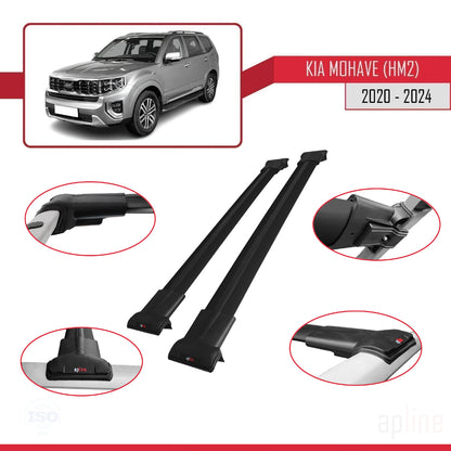 Compatible with Kia Mohave 2 (HM2) 2020-2024 FLY Model Car Roof Rack Cross Bar Black Aluminium 2 Bars