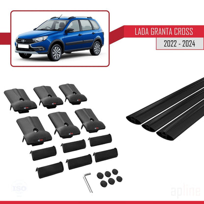 Compatible with Lada Granta Cross 2022-2024 FLY Model Car Roof Rack Cross Bar Black Aluminium 3 Bars