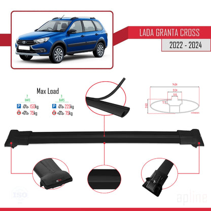 Compatible with Lada Granta Cross 2022-2024 FLY Model Car Roof Rack Cross Bar Black Aluminium 2 Bars