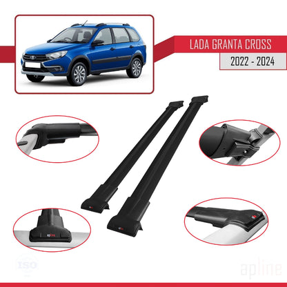 Compatible with Lada Granta Cross 2022-2024 FLY Model Car Roof Rack Cross Bar Black Aluminium 2 Bars