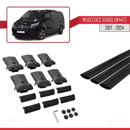 Compatible with Mercedes Viano 3 (W447) 2014-2025 FLY Model Car Roof Rack Cross Bar Black Aluminium 3 Bars