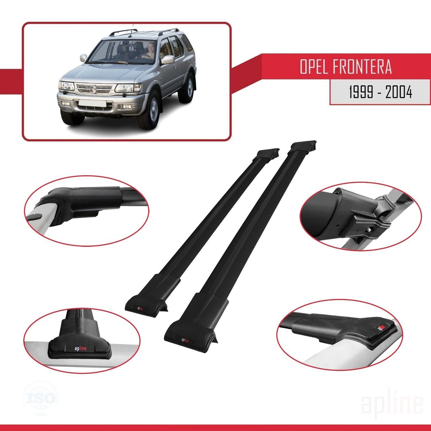 Compatible with Opel Frontera 2 1999-2004 FLY Model Car Roof Rack Cross Bar Black Aluminium 2 Bars