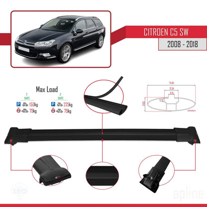 Compatible with Citroen C5 II Tourer 2008-2018 FLY Model Car Roof Rack Cross Bar Black Aluminium 2 Bars