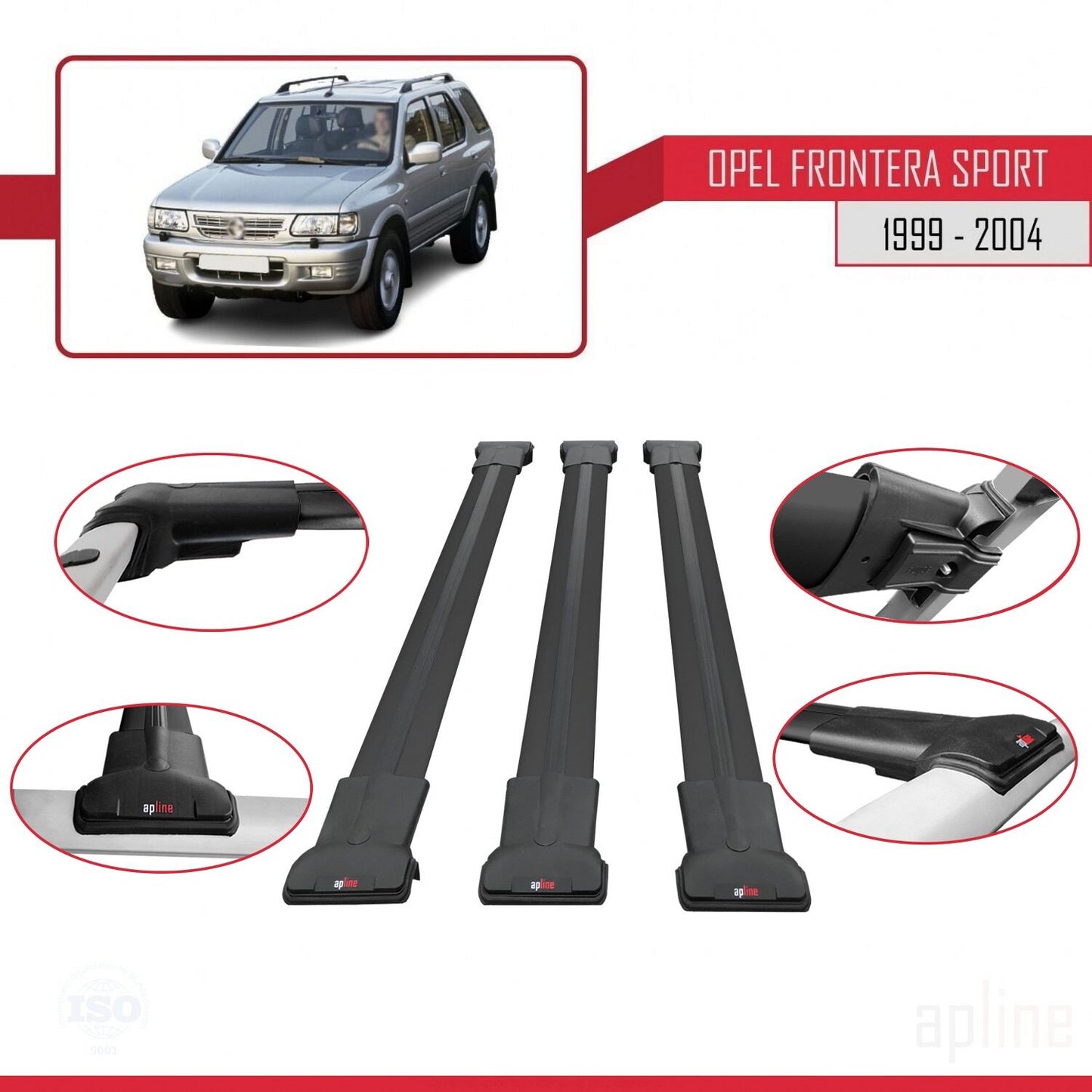 Compatible with Opel Frontera Sport 2 1999-2004 FLY Model Car Roof Rack Cross Bar Black Aluminium 3 Bars