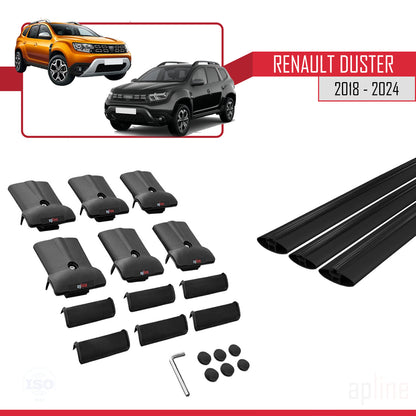 Compatible with Renault Duster 2 (HM) 2018-2024 FLY Model Car Roof Rack Cross Bar Black Aluminium 3 Bars