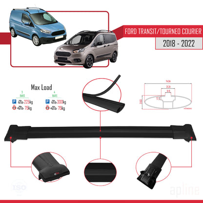 Compatible with Ford Transit/Tourneo Courier Post-Facelift 2018-2022 FLY Model Car Roof Rack Cross Bar Black Aluminium 3 Bars