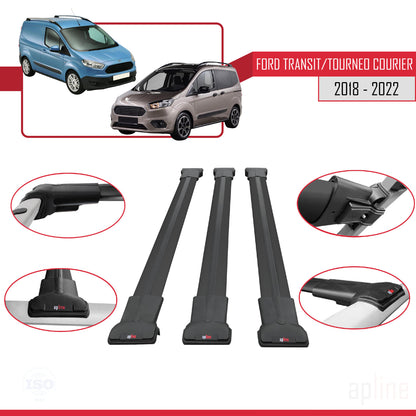 Compatible with Ford Transit/Tourneo Courier Post-Facelift 2018-2022 FLY Model Car Roof Rack Cross Bar Black Aluminium 3 Bars