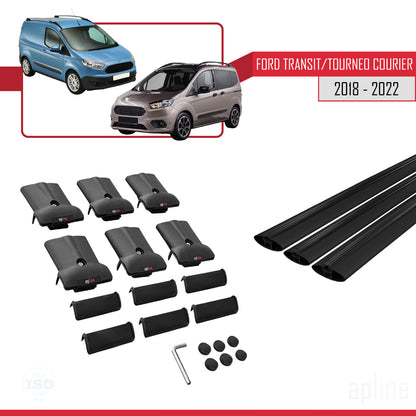 Compatible with Ford Transit/Tourneo Courier Post-Facelift 2018-2022 FLY Model Car Roof Rack Cross Bar Black Aluminium 3 Bars