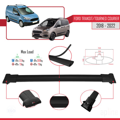 Compatible with Ford Transit/Tourneo Courier Post-Facelift 2018-2022 FLY Model Car Roof Rack Cross Bar Black Aluminium 4 Bars