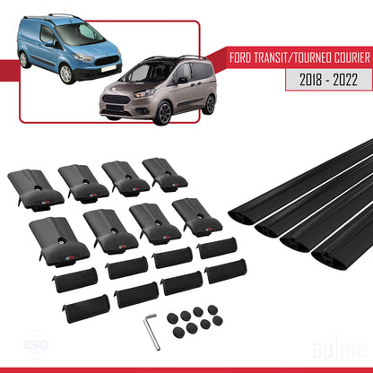 Compatible with Ford Transit/Tourneo Courier Post-Facelift 2018-2022 FLY Model Car Roof Rack Cross Bar Black Aluminium 4 Bars