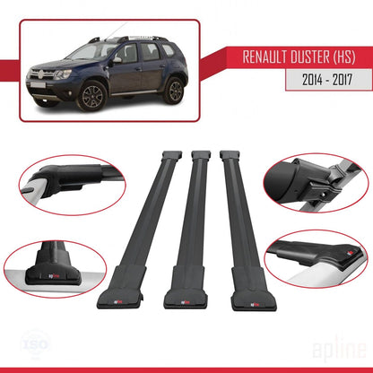 Compatible with Renault Duster (HS) Post-Facelift 2014-2017 FLY Model Car Roof Rack Cross Bar Black Aluminium 3 Bars