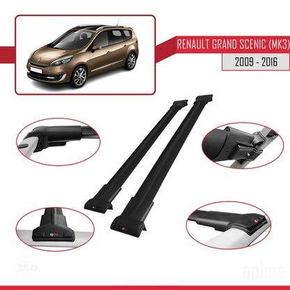 Compatible with Renault Grand Scenic 3 2009-2016 FLY Model Car Roof Rack Cross Bar Black Aluminium 2 Bars