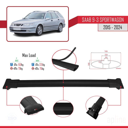 Compatible with Saab 9-3 II SW 2006-2012 FLY Model Car Roof Rack Cross Bar Black Aluminium 2 Bars