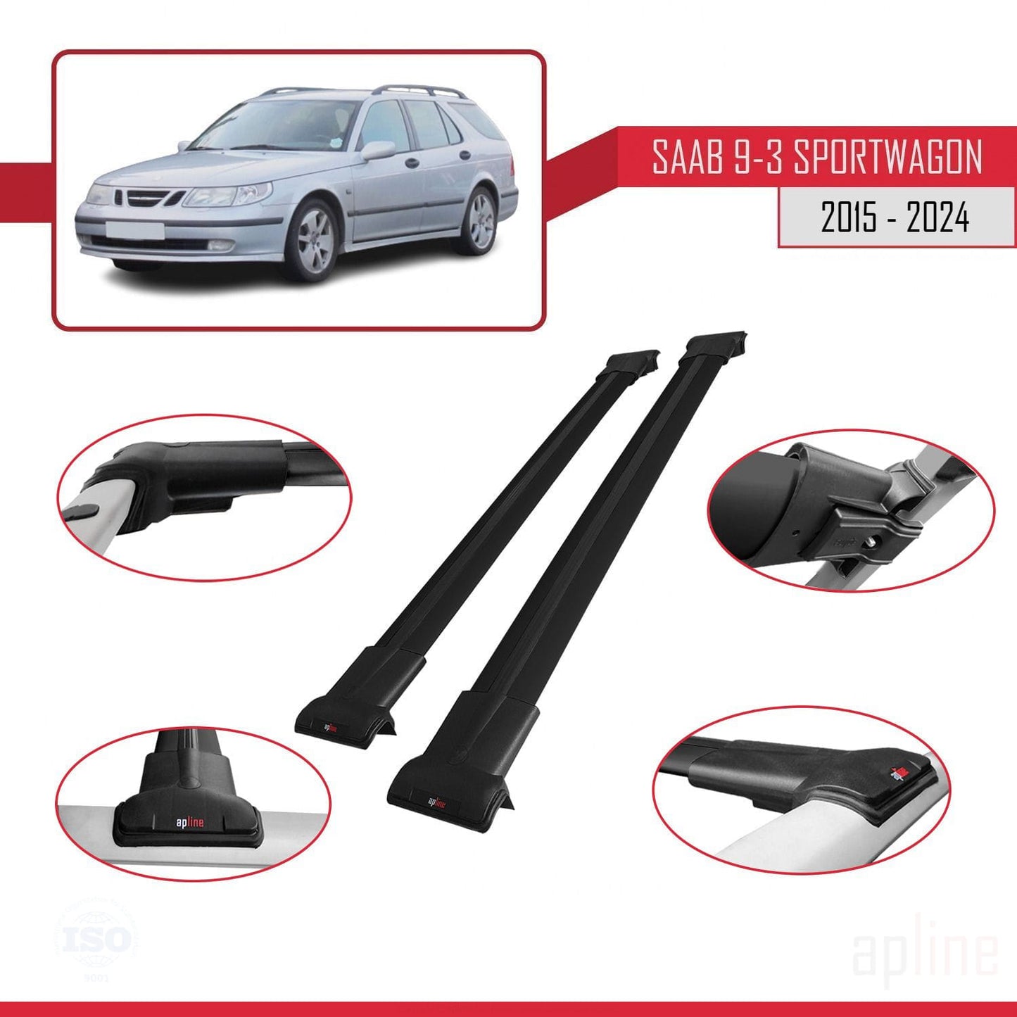 Compatible with Saab 9-3 II SW 2006-2012 FLY Model Car Roof Rack Cross Bar Black Aluminium 2 Bars