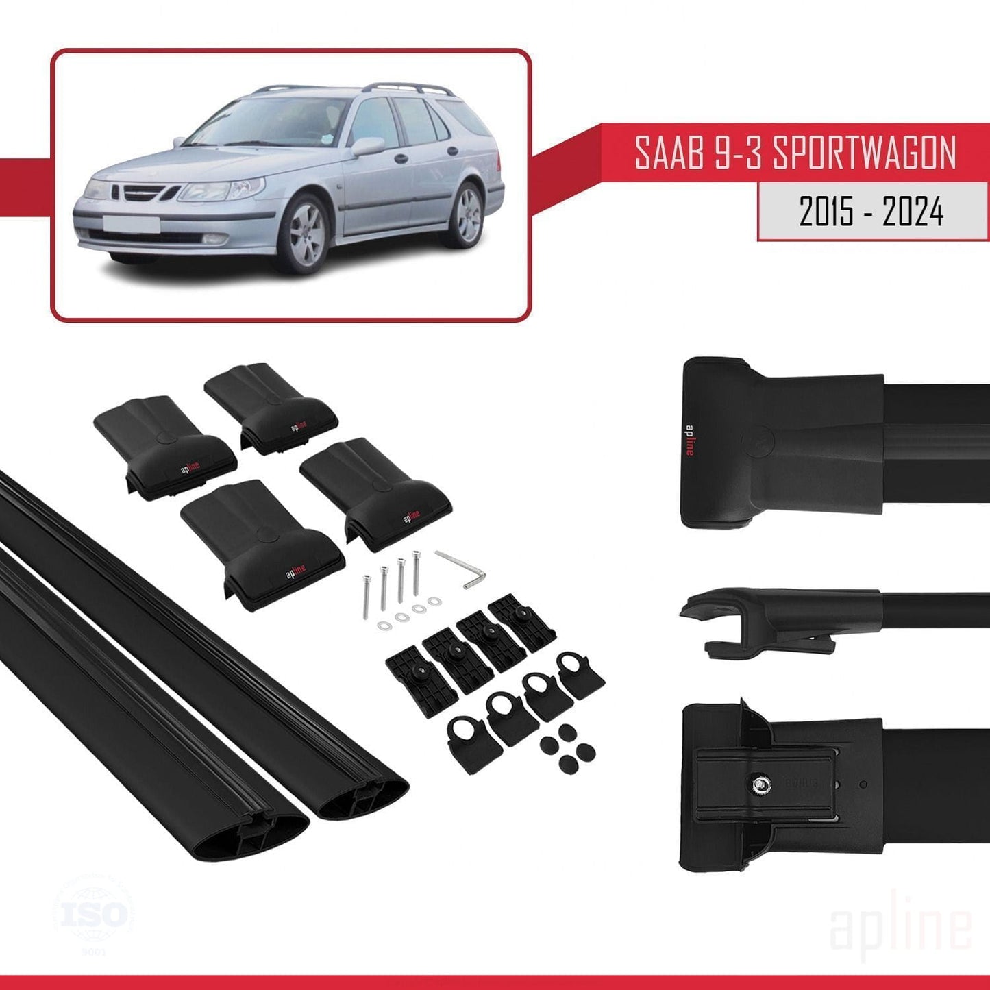Compatible with Saab 9-3 II SW 2006-2012 FLY Model Car Roof Rack Cross Bar Black Aluminium 2 Bars