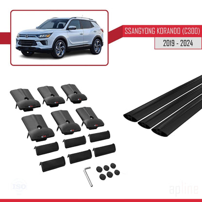 Compatible with Ssangyong Korando 4 (C300) 2019-2025 FLY Model Car Roof Rack Cross Bar Black Aluminium 3 Bars