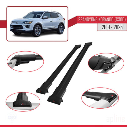 Compatible with Ssangyong Korando 4 (C300) 2019-2025 FLY Model Car Roof Rack Cross Bar Black Aluminium 2 Bars