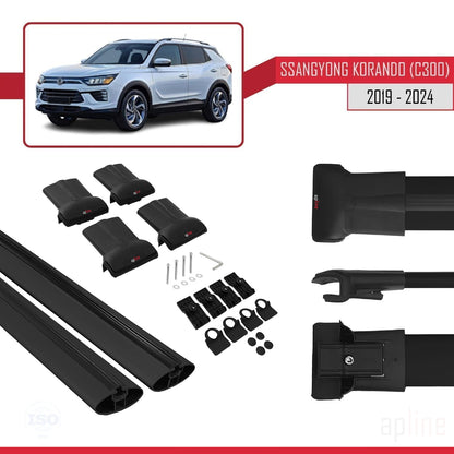 Compatible with Ssangyong Korando 4 (C300) 2019-2025 FLY Model Car Roof Rack Cross Bar Black Aluminium 2 Bars