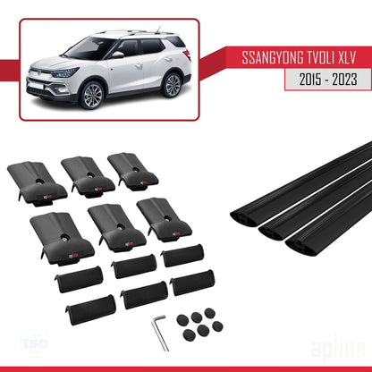 Compatible with Ssangyong Tivoli XLV 2015-2025 FLY Model Car Roof Rack Cross Bar Black Aluminium 3 Bars